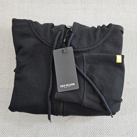 True Religion Full Zip Hoodie Men's XL NWT Black Long Sleeve Gold Sleeve - Picture 15 of 15